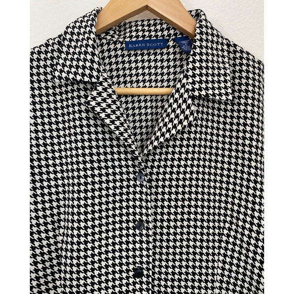 Karen Scott • Houndstooth Black & White Pattern Button Down Longsleeve Blouse - Picture 3 of 13